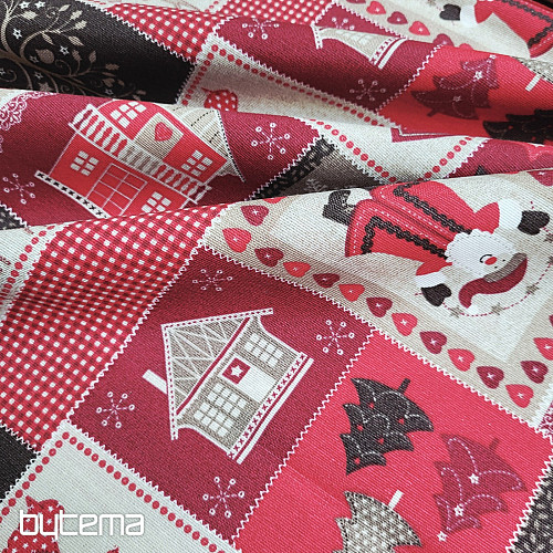 Tela decorativa navideña REGALO DE NAVIDAD rojo-gris