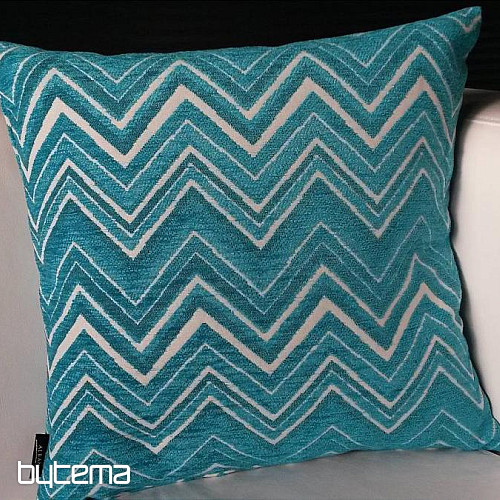 Funda de cojín decorativa ZIG ZAG azul turquesa