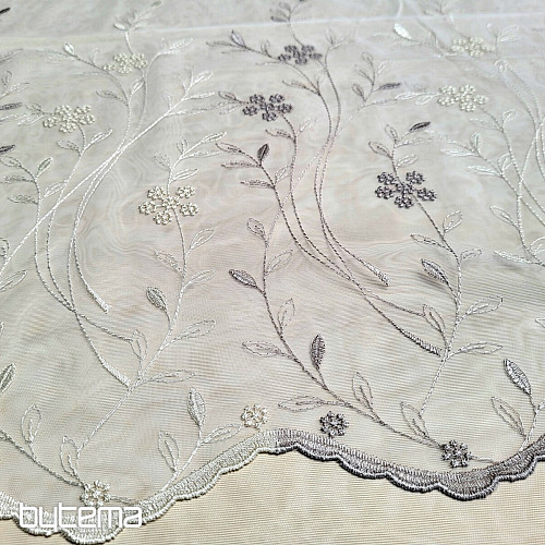 Cortina de lujo bordada GERSTER 11443 blanco - beige