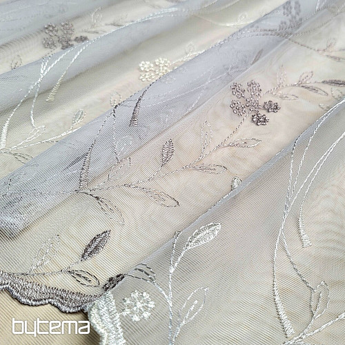 Cortina de lujo bordada GERSTER 11443 blanco - beige