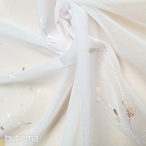 Cortina de lujo bordada GERSTER 11545 blanco - salmón