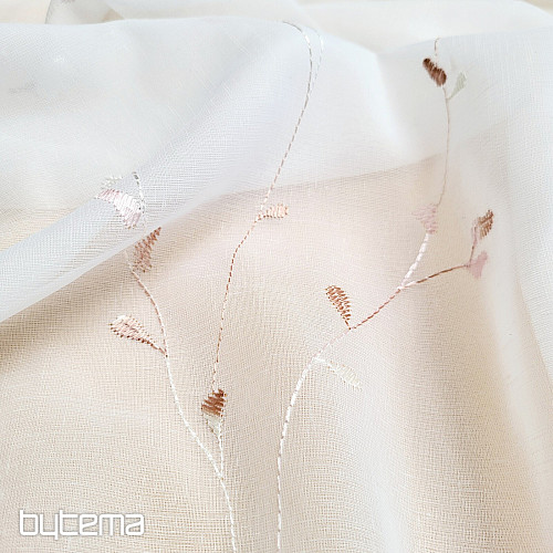 Cortina de lujo bordada GERSTER 11545 blanco - salmón