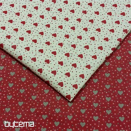 Tela de algodón MINI HEART 01 crema, corazón rojo