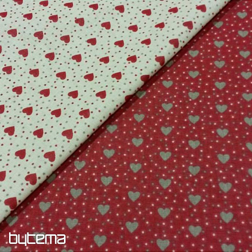 Tela de algodón MINI HEART 01 crema, corazón rojo