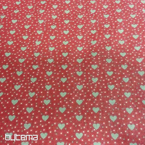 Tela de algodón MINI HEART 01 crema, corazón rojo