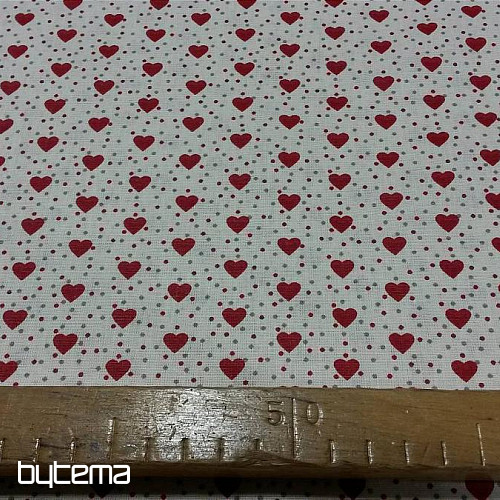 Tela de algodón MINI HEART 01 crema, corazón rojo