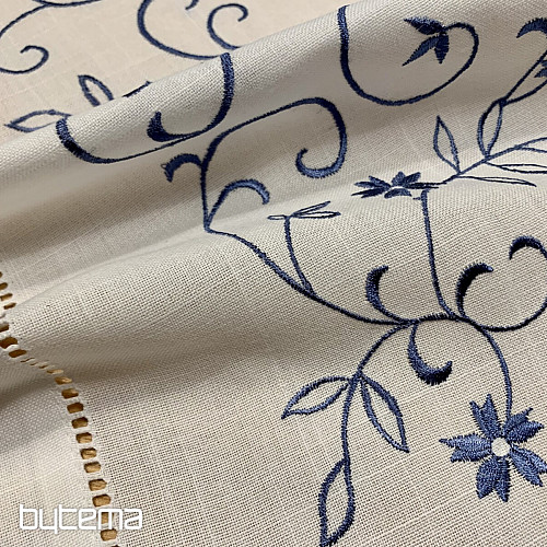 Mantel y pañuelo bordado FLOR BLANCO AZUL