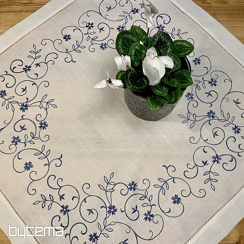 Mantel y pañuelo bordado FLOR BLANCO AZUL