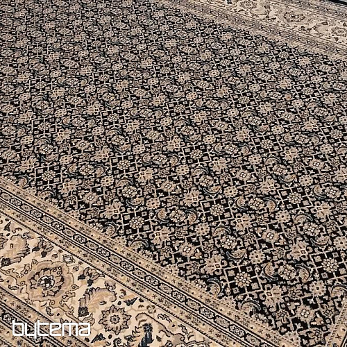 Alfombra clásica de lana ORIENT con estampado azul en toda su superficie