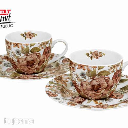 Taza de café espresso blanco con flores pastel, 90 ml, set de 2 unidades