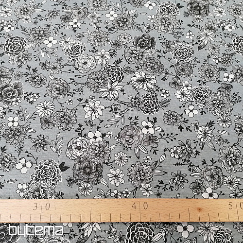 Tela algodon FLORES FLORAL 4 gris