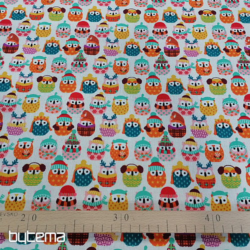 Tela de algodón de colores BÚHOS EN INVIERNO