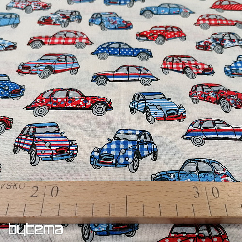 Tela de algodón CARS rojo-azul