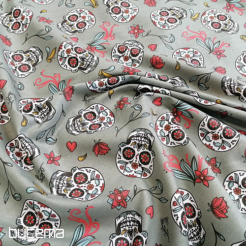 Tela de algodón SKULL caqui