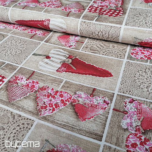 Tela decorativa SRDÍČKA LIDIA rojo