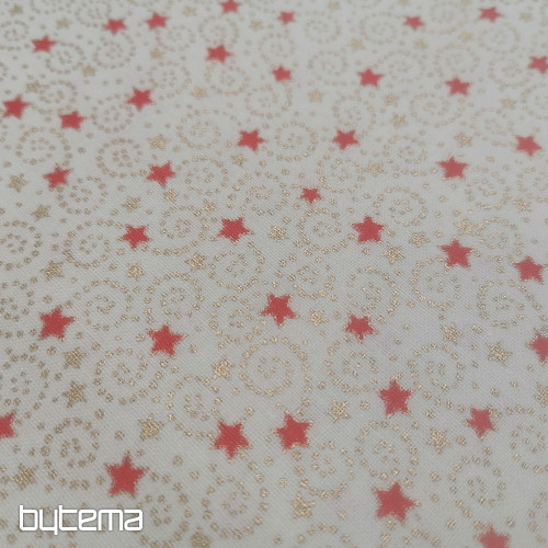 Tela navideña de algodón color crema con miniestrellitas
