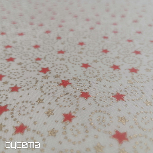 Tela navideña de algodón color crema con miniestrellitas