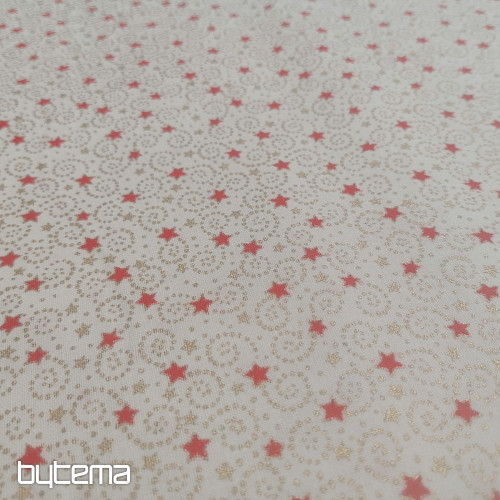 Tela navideña de algodón color crema con miniestrellitas