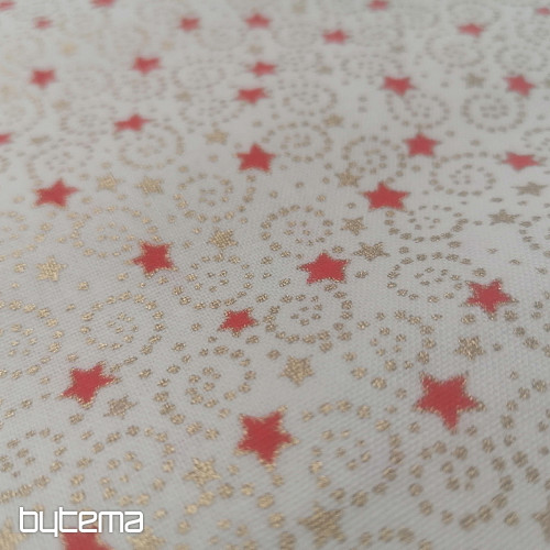 Tela navideña de algodón color crema con miniestrellitas