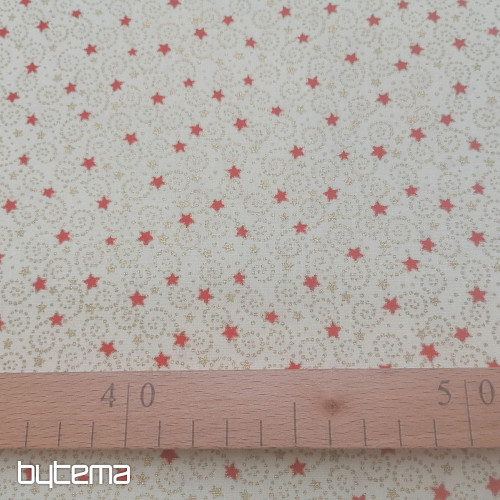 Tela navideña de algodón color crema con miniestrellitas