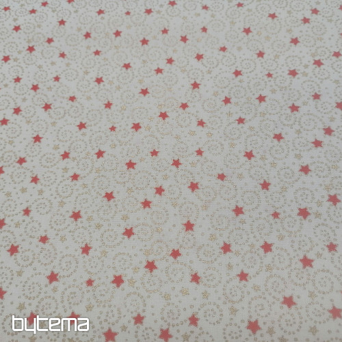 Tela navideña de algodón color crema con miniestrellitas
