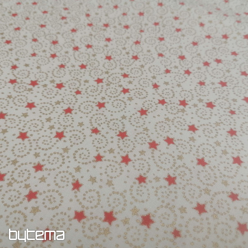 Tela navideña de algodón color crema con miniestrellitas