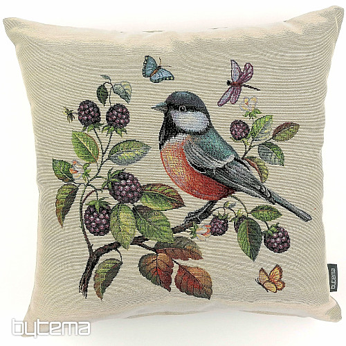 Funda de cojín tapiz PÁJARO ACEBO EN EL BARBERRY