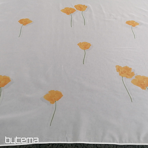 Cortina de gasa blanca - amapolas naranjas