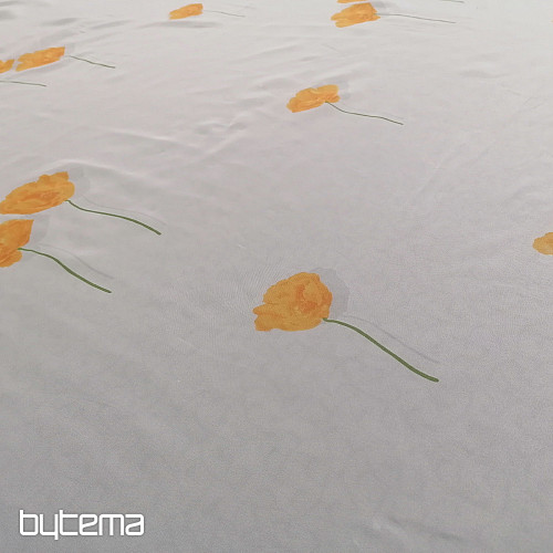 Cortina de gasa blanca - amapolas naranjas