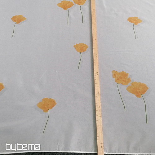 Cortina de gasa blanca - amapolas naranjas