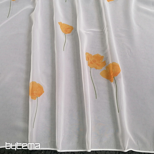 Cortina de gasa blanca - amapolas naranjas