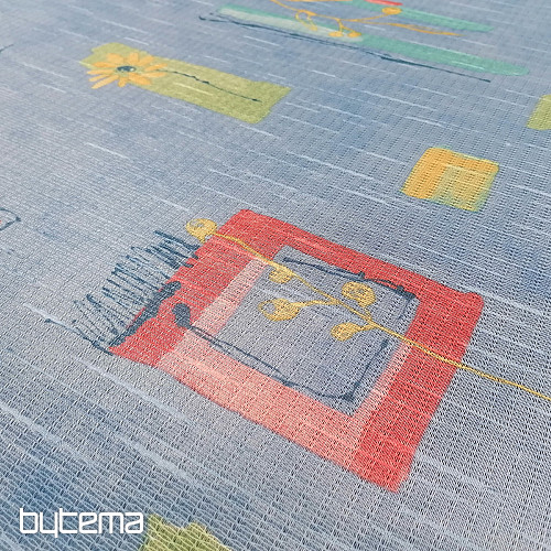 Cortina densa azul con flores y hojas 155 cm.