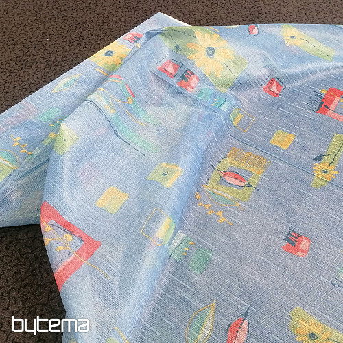 Cortina densa azul con flores y hojas 155 cm.