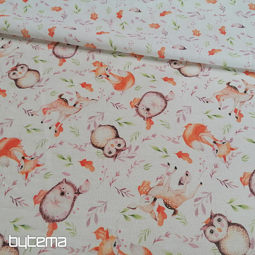 Tela de algodón Búhos y ciervos