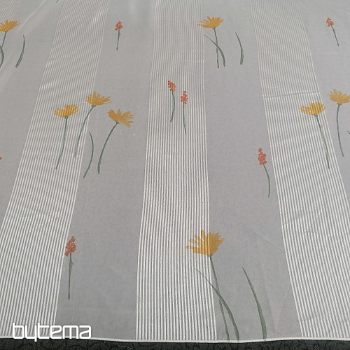 Cortina de gasa de rayas blancas con flores 829291/05