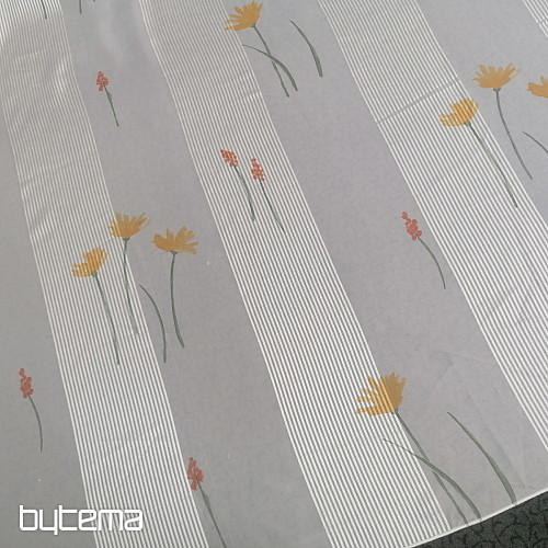 Cortina de gasa de rayas blancas con flores 829291/05