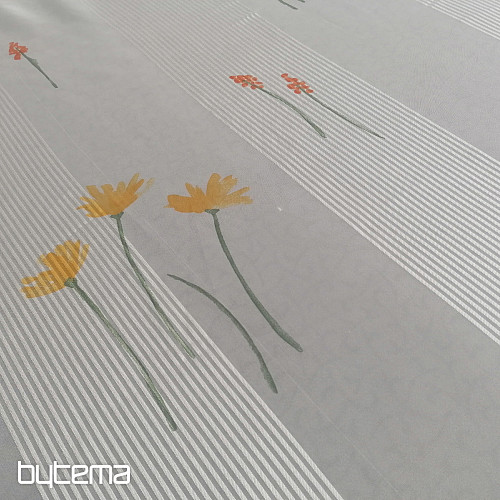 Cortina de gasa de rayas blancas con flores 829291/05