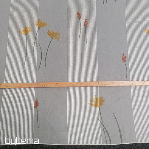 Cortina de gasa de rayas blancas con flores 829291/05