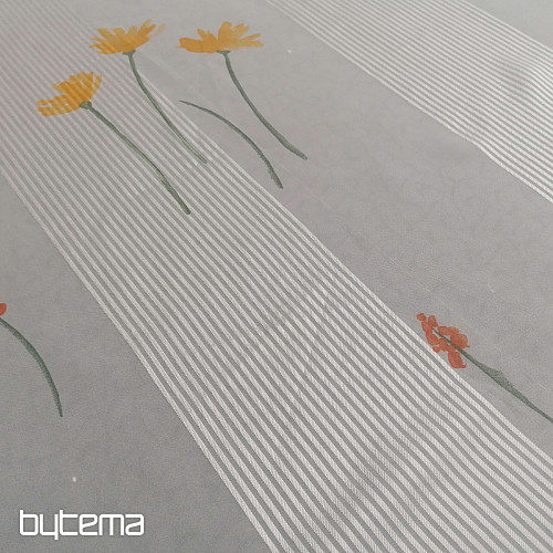 Cortina de gasa de rayas blancas con flores 829291/05