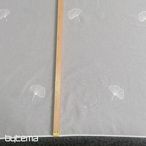 Cortina bordada de lujo GERSTER Ginko hojas 11758 blanco