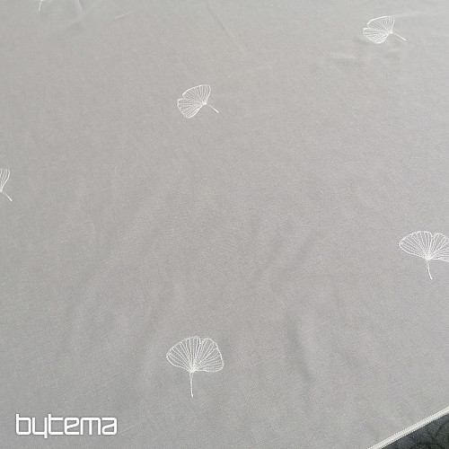 Cortina bordada de lujo GERSTER Ginko hojas 11758 blanco