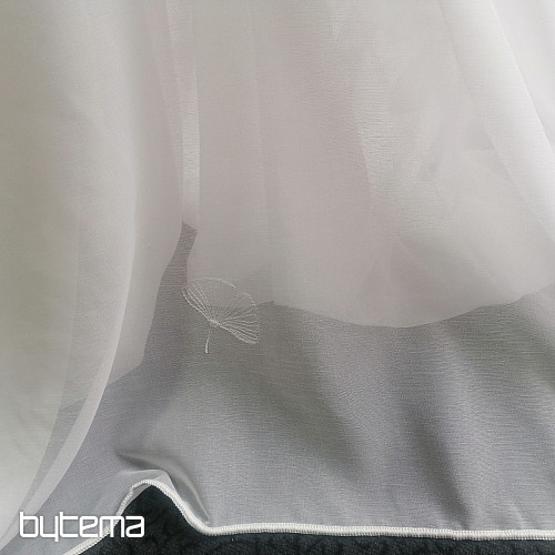 Cortina bordada de lujo GERSTER Ginko hojas 11758 blanco