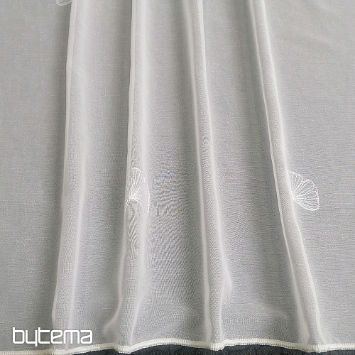 Cortina bordada de lujo GERSTER Ginko hojas 11758 blanco