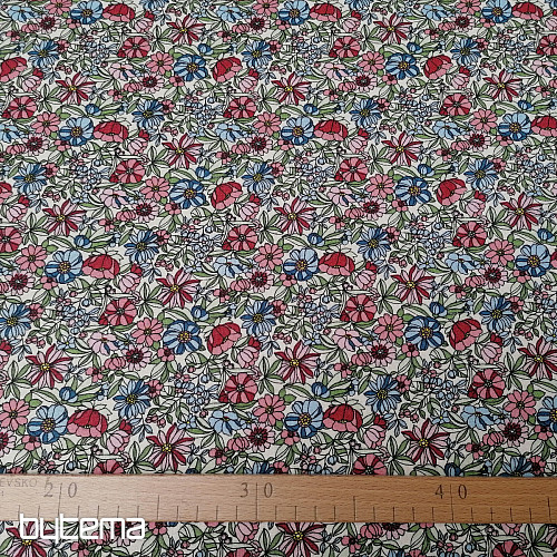 Tela de algodón Apoléna flores rosa-azul