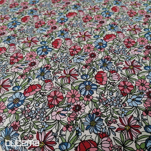 Tela de algodón Apoléna flores rosa-azul