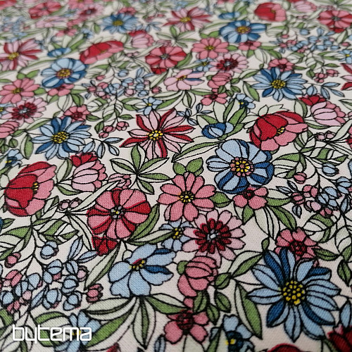 Tela de algodón Apoléna flores rosa-azul