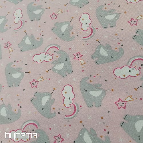 Punto de algodón estampado ELEFANTE rosa