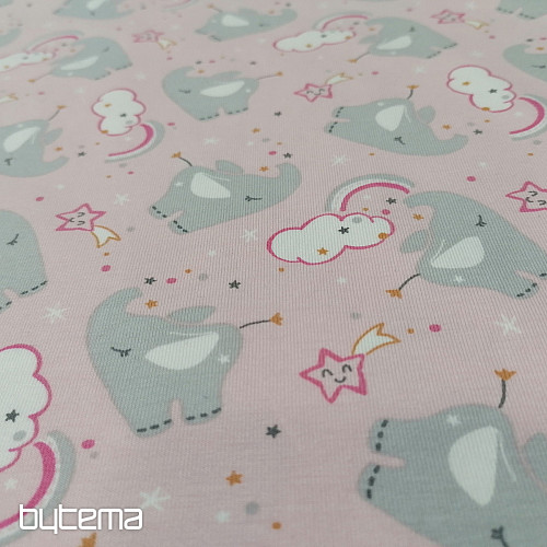 Punto de algodón estampado ELEFANTE rosa